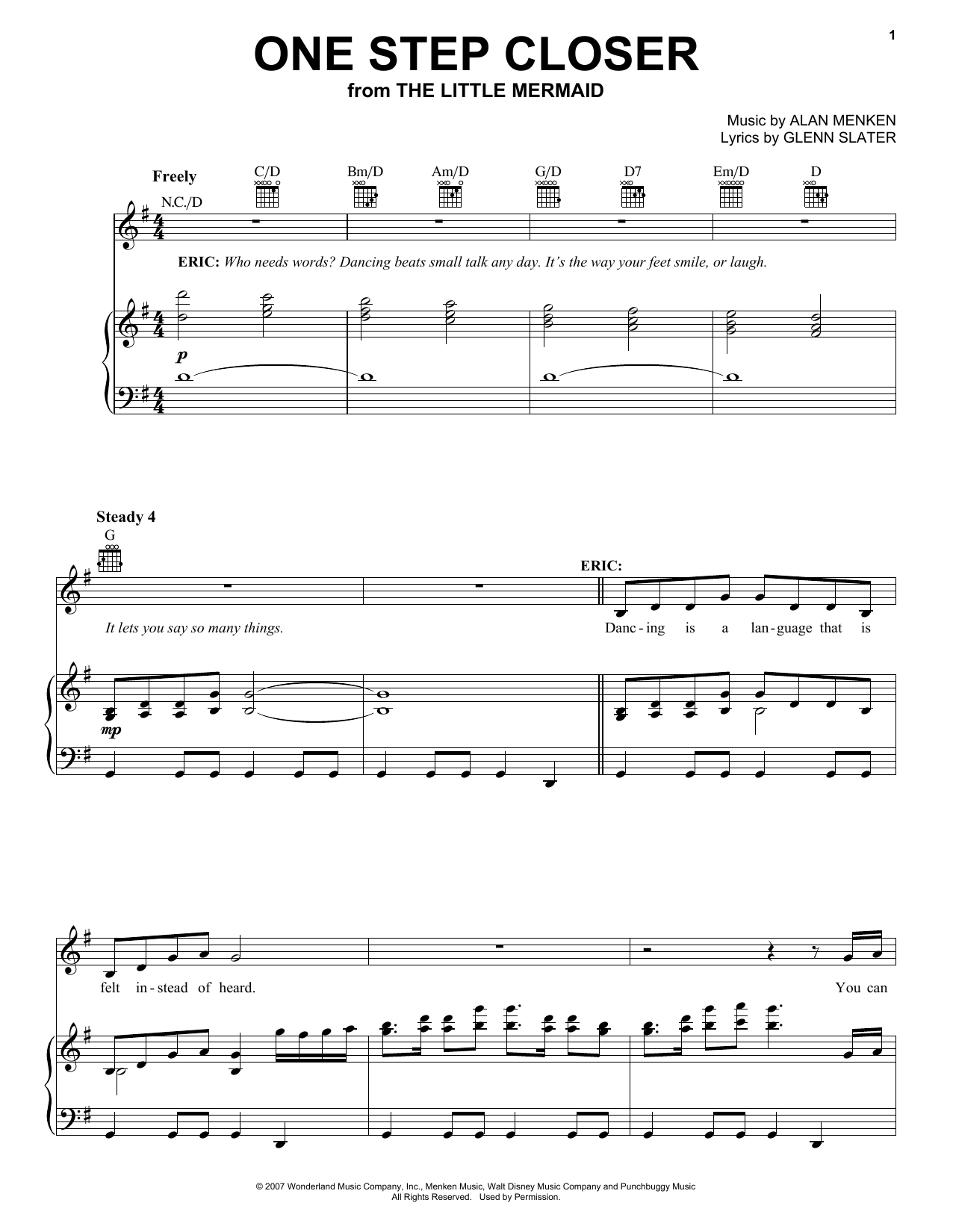 Glenn Slater One Step Closer sheet music notes and chords. Download Printable PDF.