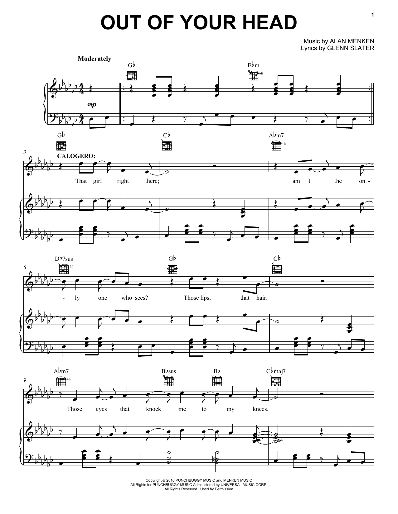 Learn to play Alan Menken Out Of Your Head sheet music for Piano, Vocal & Guitar Chords (Right-Hand Melody) in minutes. Price: 7.8900$ Alan Menken Out Of Your Head sheet music notes and chords arranged for Piano, Vocal & Guitar Chords (Right-Hand Melody)