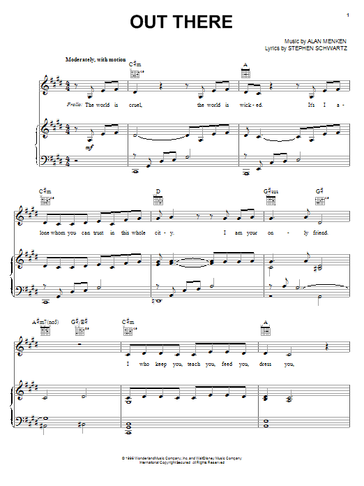 Learn to play Alan Menken Out There sheet music for Piano, Vocal & Guitar (Right-Hand Melody) in minutes. Alan Menken Out There sheet music notes and chords