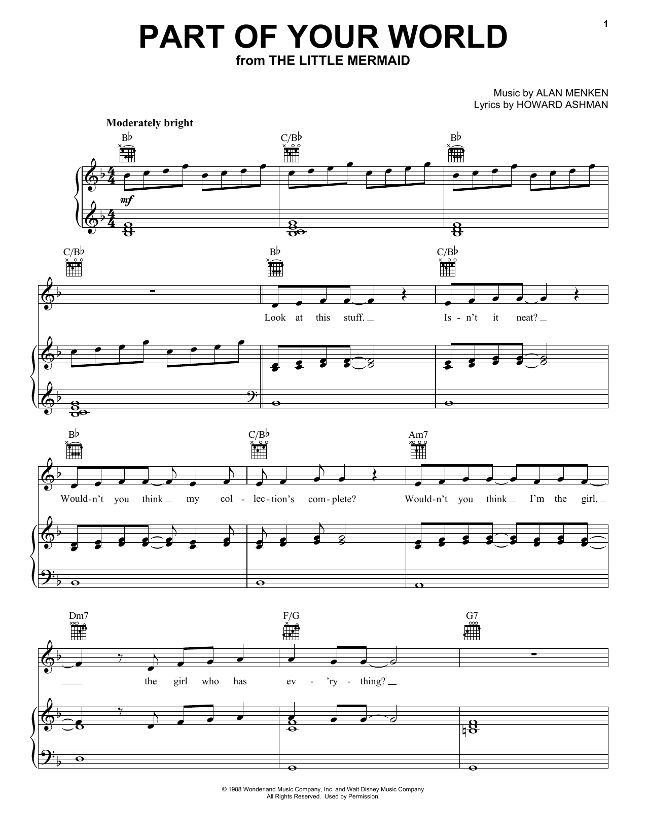 Alan Menken Part Of Your World sheet music notes and chords. Download Printable PDF.