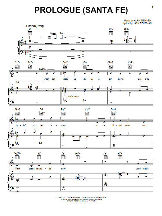 Learn to play Alan Menken Prologue (Santa Fe) sheet music for Piano, Vocal & Guitar (Right-Hand Melody) in minutes. Alan Menken Prologue (Santa Fe) sheet music notes and chords. Download Printable PDF.