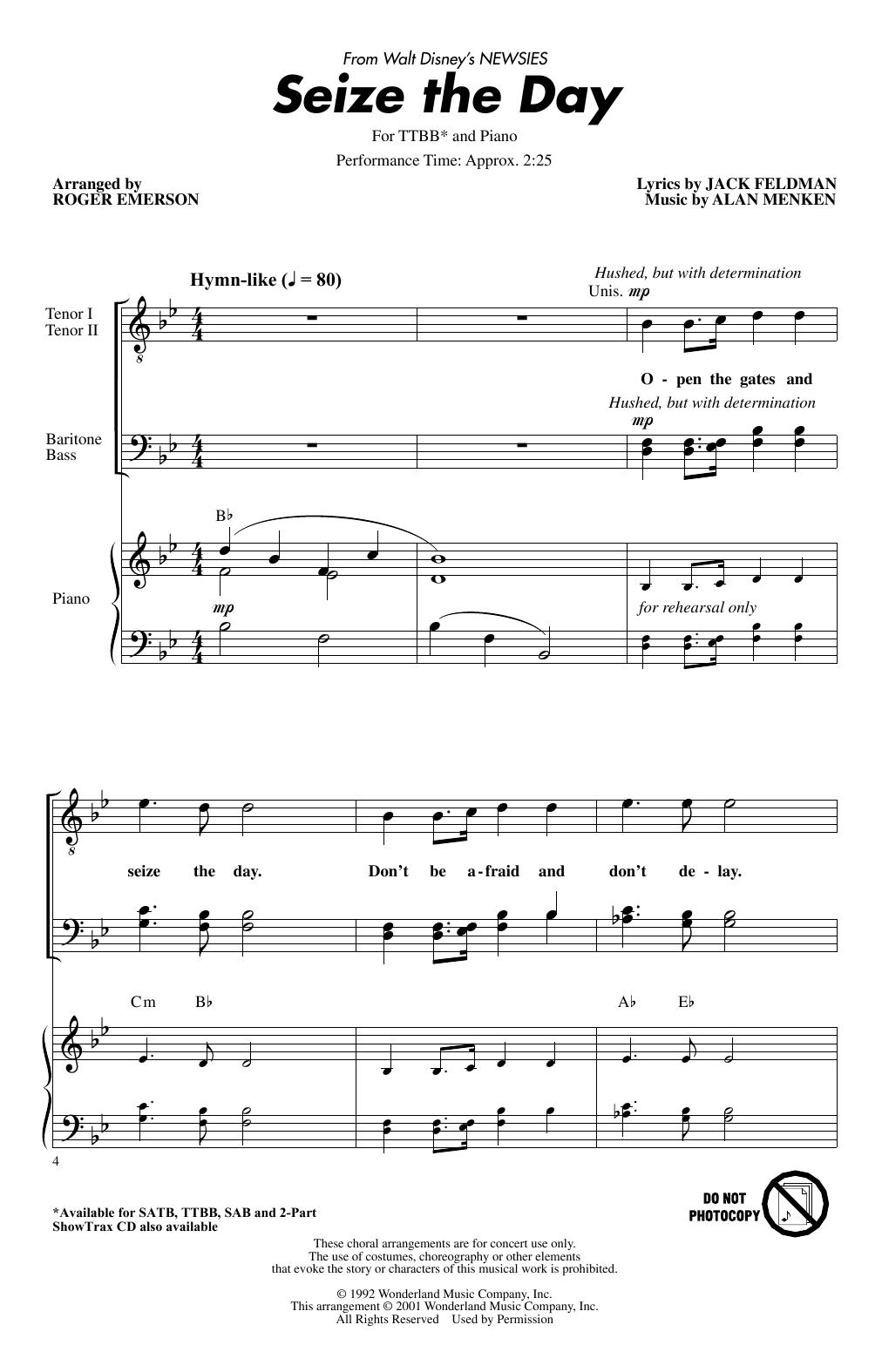 Alan Menken Seize The Day (from Newsies) (arr. Roger Emerson) sheet music notes and chords. Download Printable PDF.