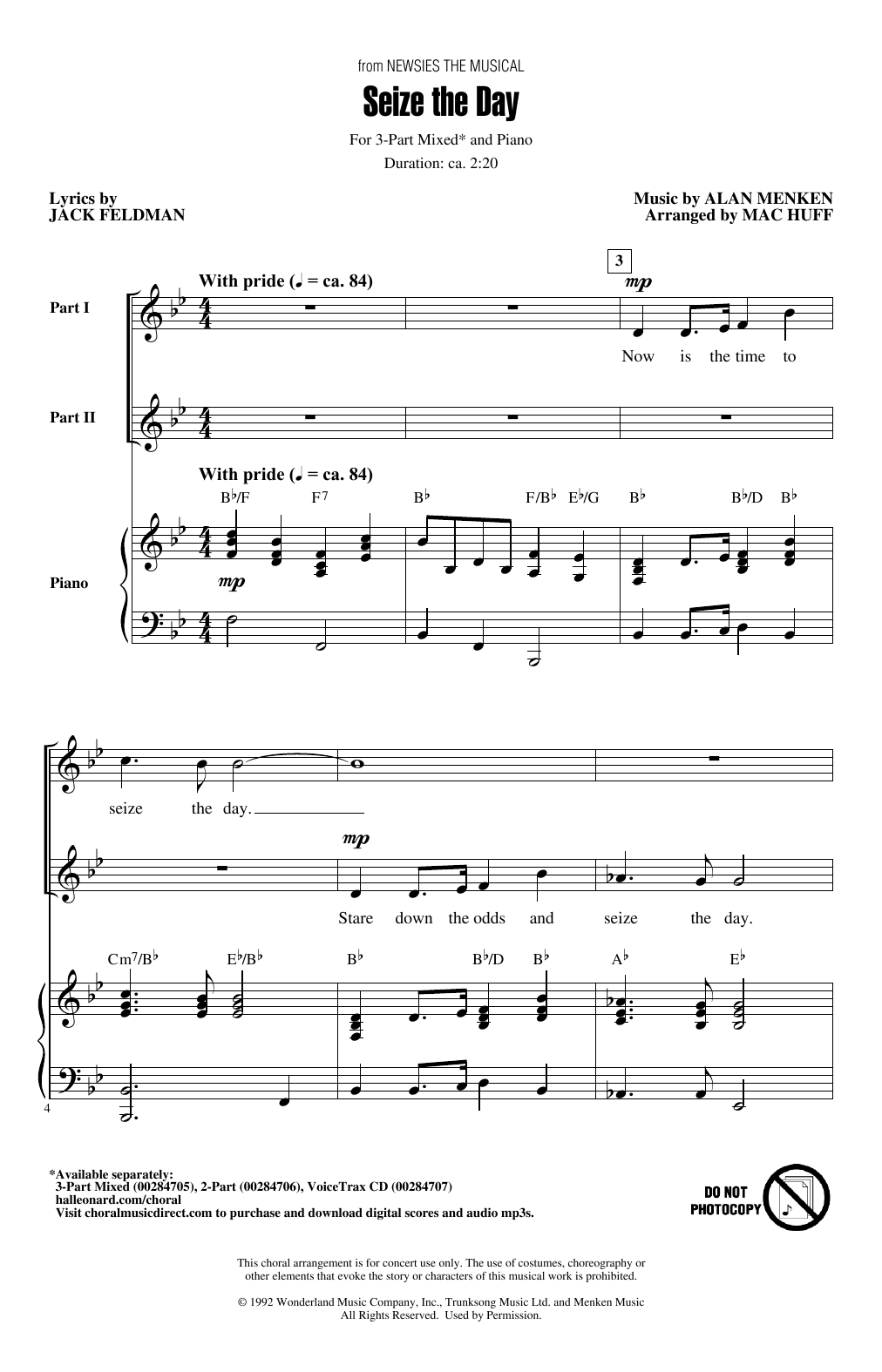 Alan Menken Seize The Day (from Newsies The Musical) (arr. Mac Huff) sheet music notes and chords. Download Printable PDF.