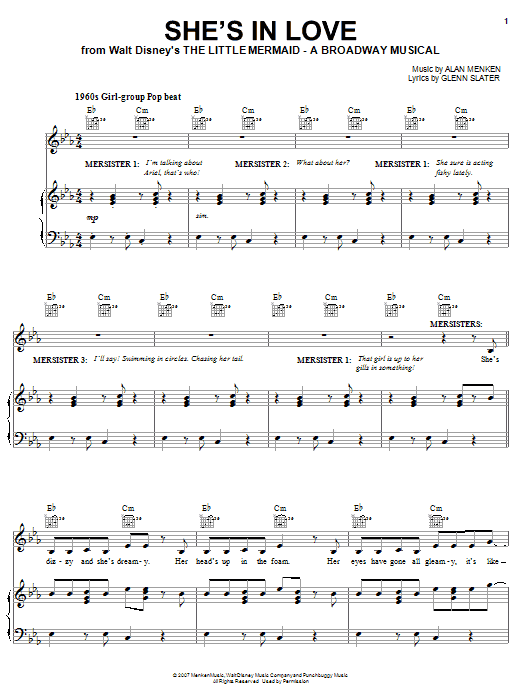 Alan Menken She S In Love From The Little Mermaid A Broadway Musical Sheet Music Pdf Notes Chords Children Score Piano Vocal Guitar Right Hand Melody Download Printable Sku 64849