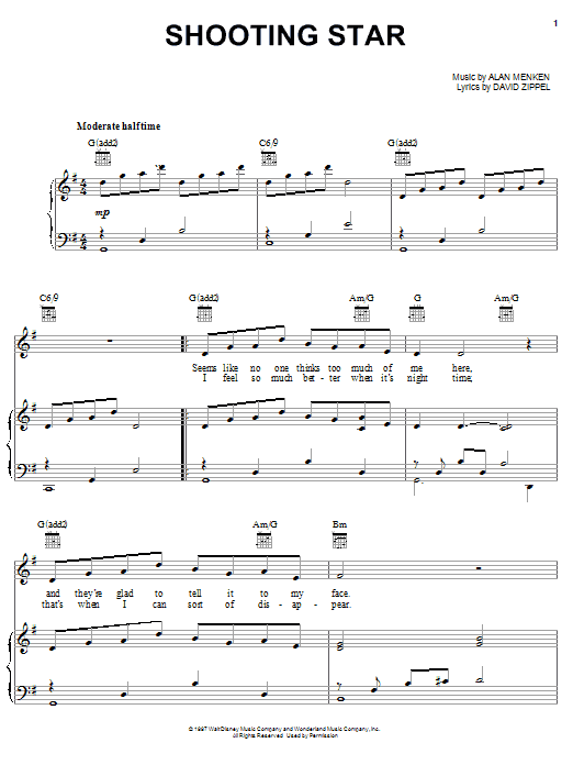 Learn to play Alan Menken Shooting Star sheet music for Piano, Vocal & Guitar (Right-Hand Melody) in minutes. Alan Menken Shooting Star sheet music notes and chords