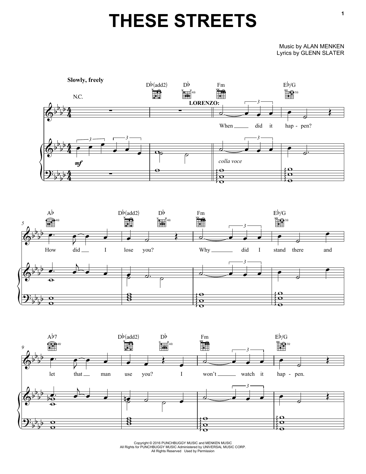 Alan Menken These Streets sheet music notes and chords. Download Printable PDF.