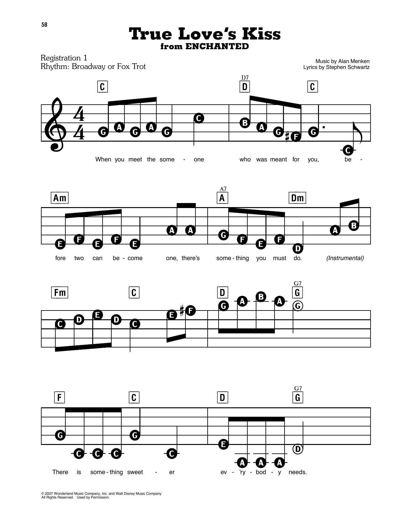 Alan Menken True Love S Kiss From Enchanted Sheet Music Pdf Notes Chords Children Score Lead Sheet Fake Book Download Printable Sku 373771