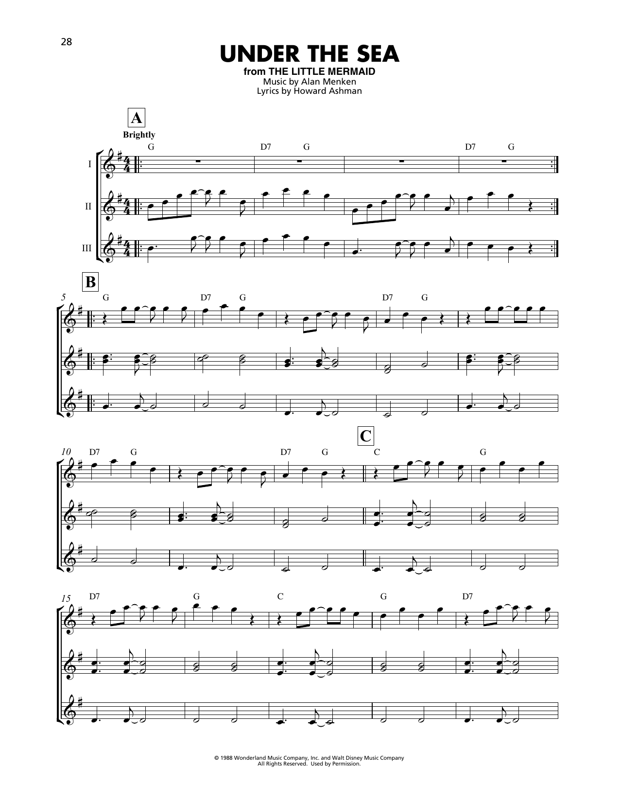 Alan Menken Under The Sea from The Little Mermaid Sheet Music Notes 