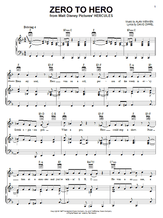Alan Menken Zero To Hero sheet music notes and chords. Download Printable PDF.