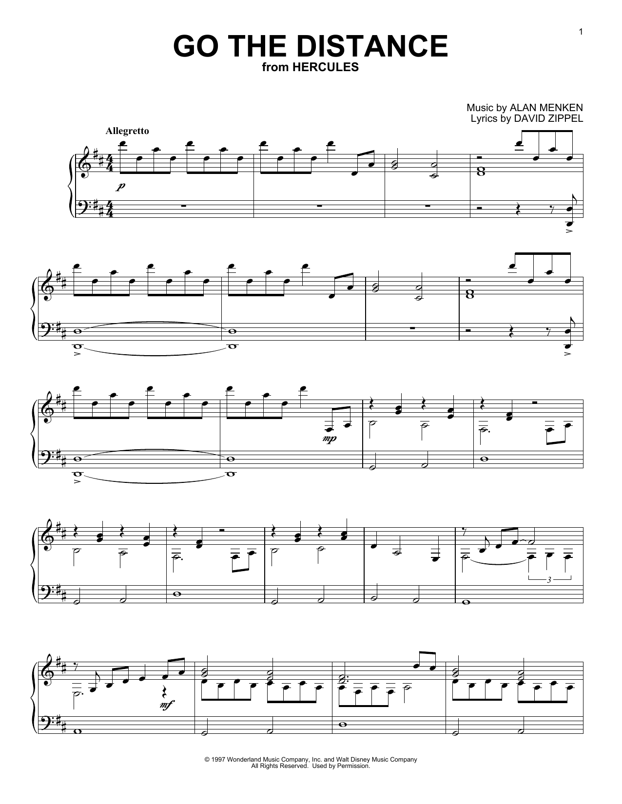 Alan Menken Go The Distance (from Hercules) [Classical version] sheet music notes and chords arranged for Piano Solo