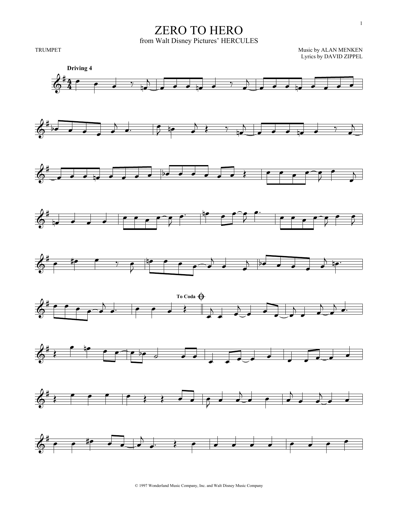 Alan Menken & David Zippel Zero To Hero sheet music notes and chords. Download Printable PDF.