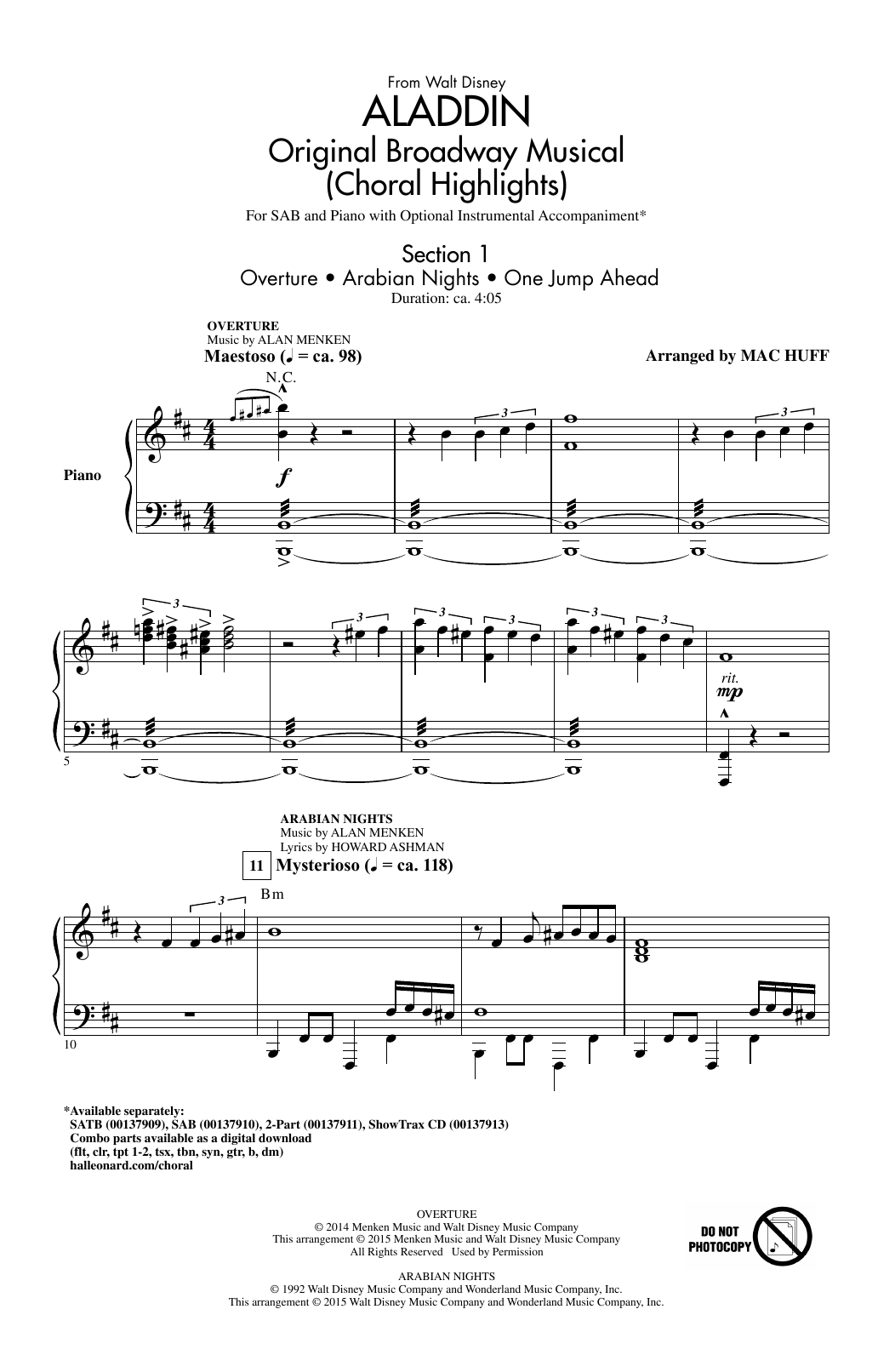 Alan Menken & Howard Ashman Aladdin (Choral Highlights) (from Aladdin: The Broadway Musical) (arr. Mac Huff) sheet music notes and chords. Download Printable PDF.