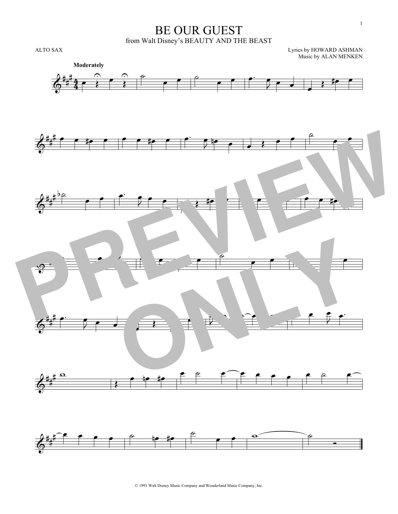 Alan Menken Howard Ashman Be Our Guest From Beauty And The Beast Sheet Music Pdf Notes Chords Children Score Alto Sax Solo Download Printable Sku