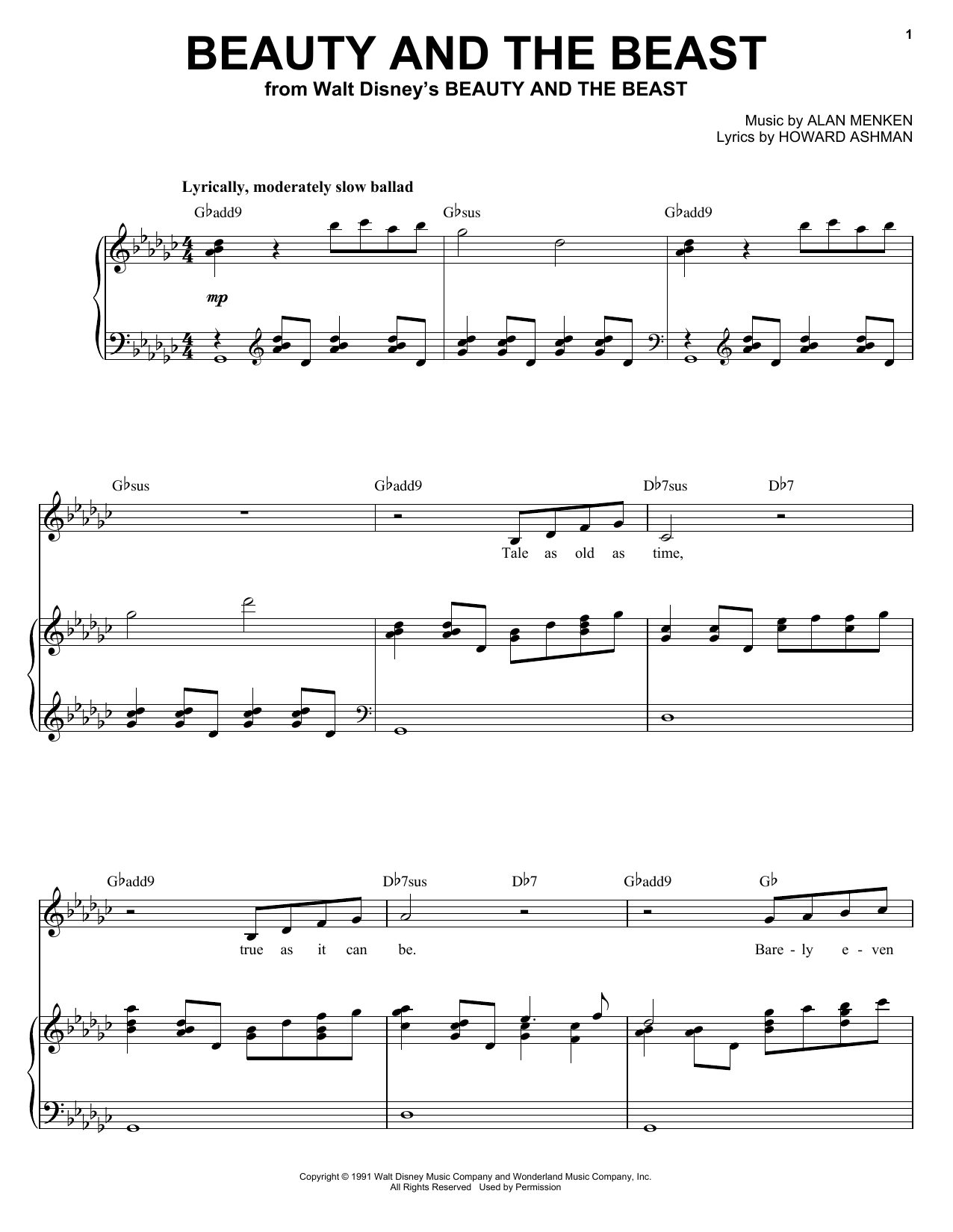 Alan Menken Beauty And The Beast Sheet Music PDF Notes Chords Children Score Solo Guitar 