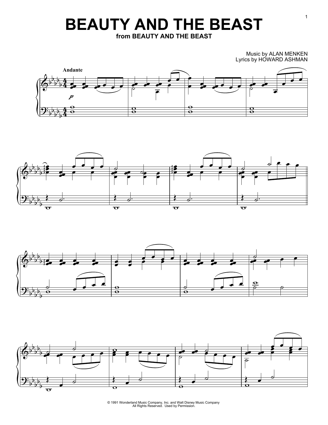 Alan Menken Beauty And The Beast [Classical version] sheet music notes and chords arranged for Piano Solo