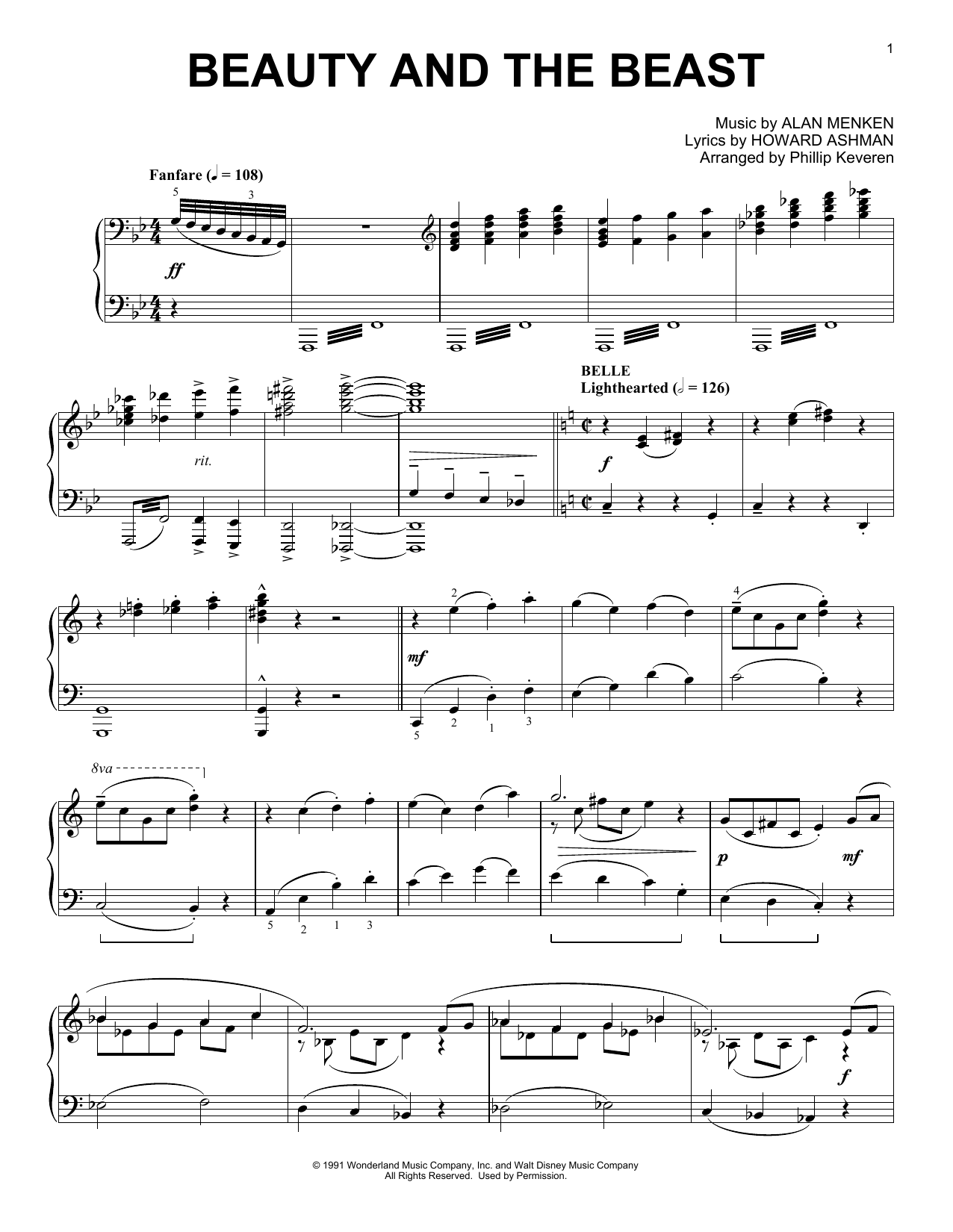 Alan Menken Howard Ashman Beauty And The Beast Medley Arr Phillip Keveren Sheet Music Pdf Notes Chords Children Score Piano Solo Download Printable Sku 250837