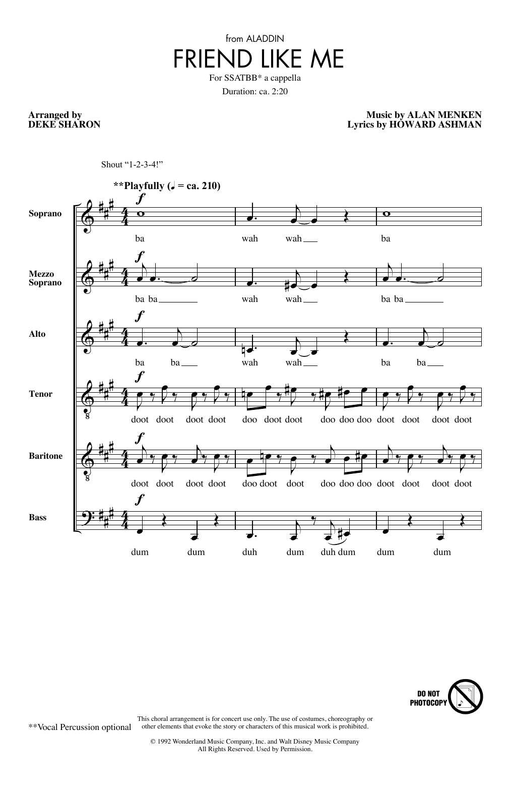 Learn to play Alan Menken Friend Like Me (from Aladdin) (arr. Deke Sharon) sheet music for SATB Choir in minutes. Price: 3.9900$ Alan Menken Friend Like Me (from Aladdin) (arr. Deke Sharon) sheet music notes and chords arranged for SATB Choir
