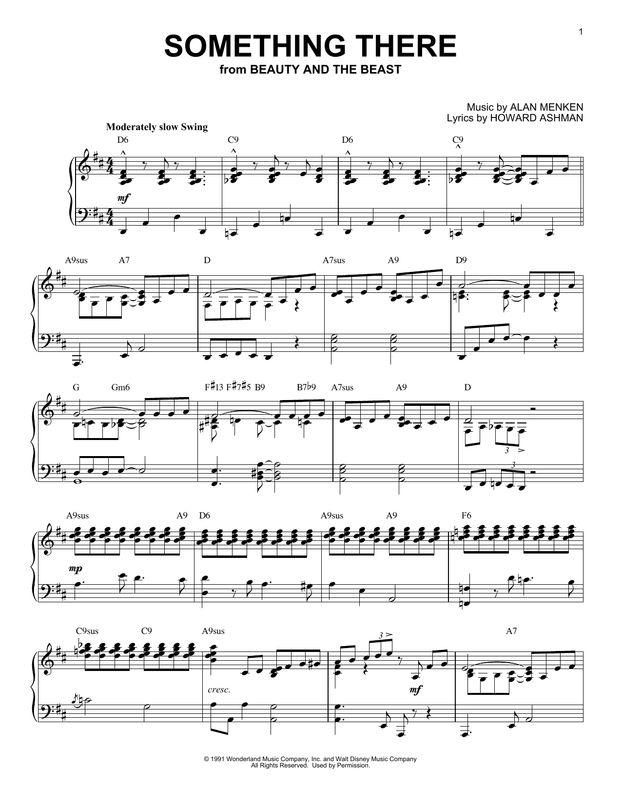 Howard Ashman Something There [Jazz version] (from Disney's Beauty And The Beast) sheet music notes and chords arranged for Piano Solo