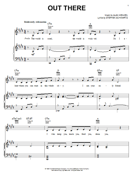 Alan Menken Out There sheet music notes and chords. Download Printable PDF.