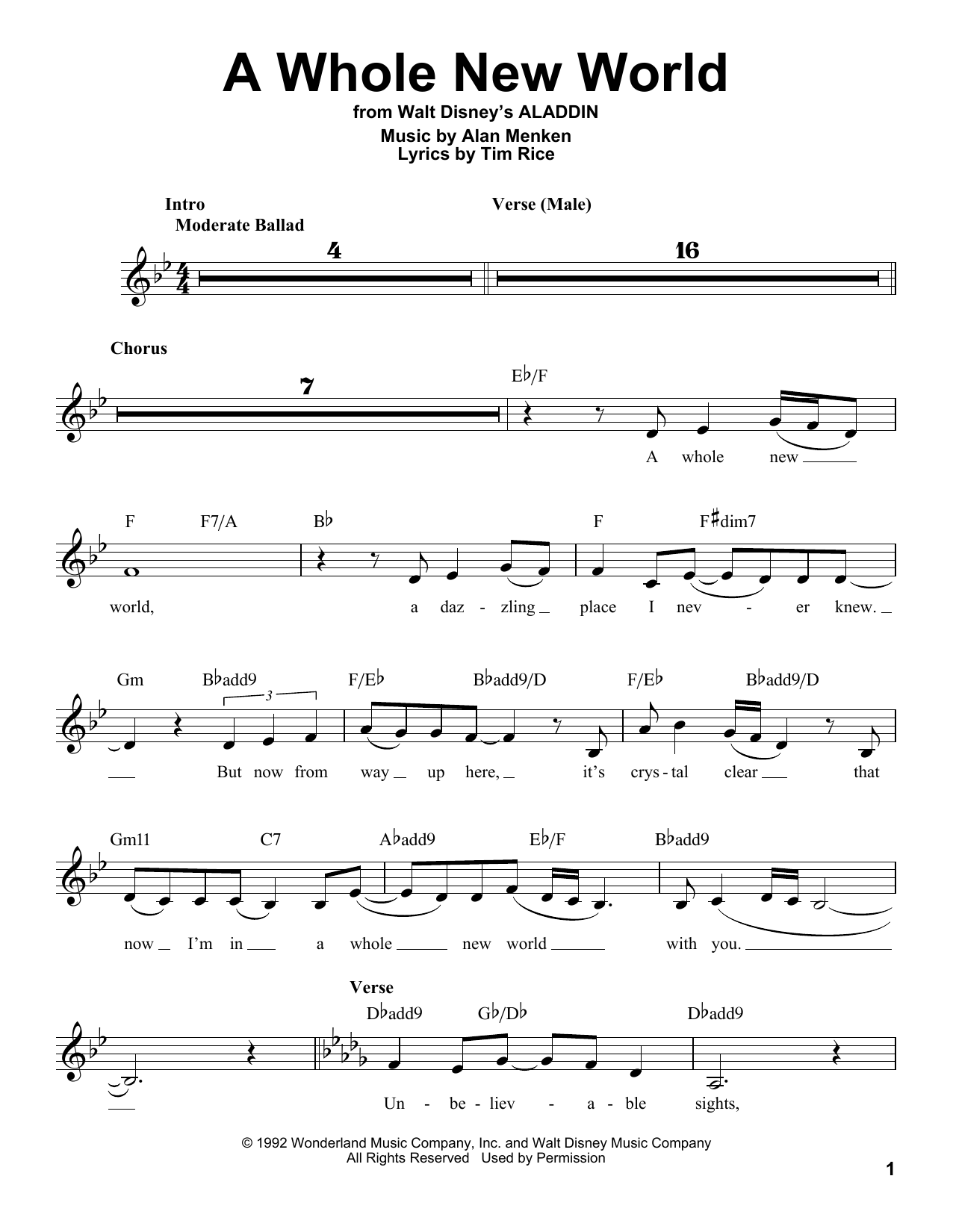Learn to play Alan Menken A Whole New World (from Aladdin) sheet music for Pro Vocal in minutes. Price: 6.9900$ Alan Menken A Whole New World (from Aladdin) sheet music notes and chords arranged for Pro Vocal