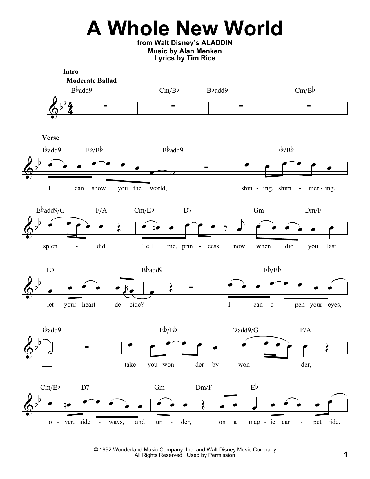 Learn to play Alan Menken A Whole New World (from Aladdin) sheet music for Pro Vocal in minutes. Price: 6.9900$ Alan Menken A Whole New World (from Aladdin) sheet music notes and chords arranged for Pro Vocal