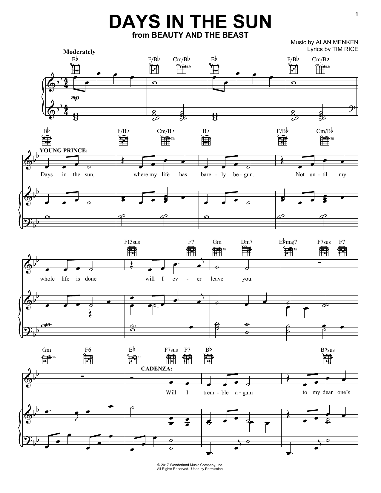 Learn to play Alan Menken Days In The Sun (from Beauty And The Beast) sheet music for Bells Solo in minutes. Price: 6.9900$ Alan Menken Days In The Sun (from Beauty And The Beast) sheet music notes and chords arranged for Bells Solo