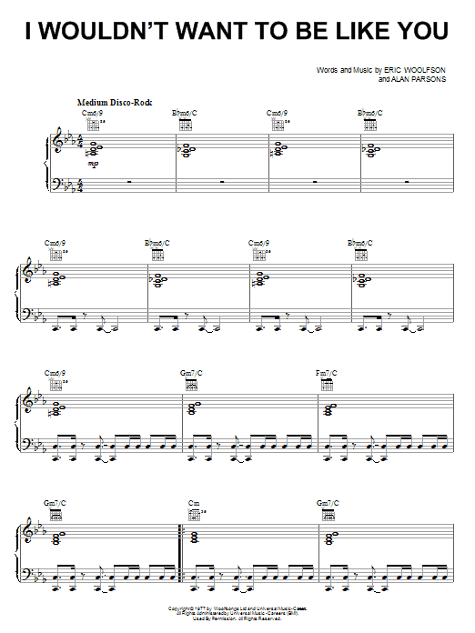 The Alan Parsons Project I Wouldn T Want To Be Like You Sheet Music Pdf Notes Chords Rock Score Piano Vocal Guitar Right Hand Melody Download Printable Sku