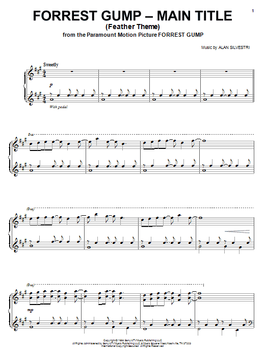 Alan Silvestri Forrest Gump - Main Title (Feather Theme) sheet music notes and chords. Download Printable PDF.