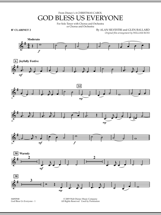 Alan Silvestri God Bless Us Everyone - Bb Clarinet 2 sheet music notes and chords. Download Printable PDF.