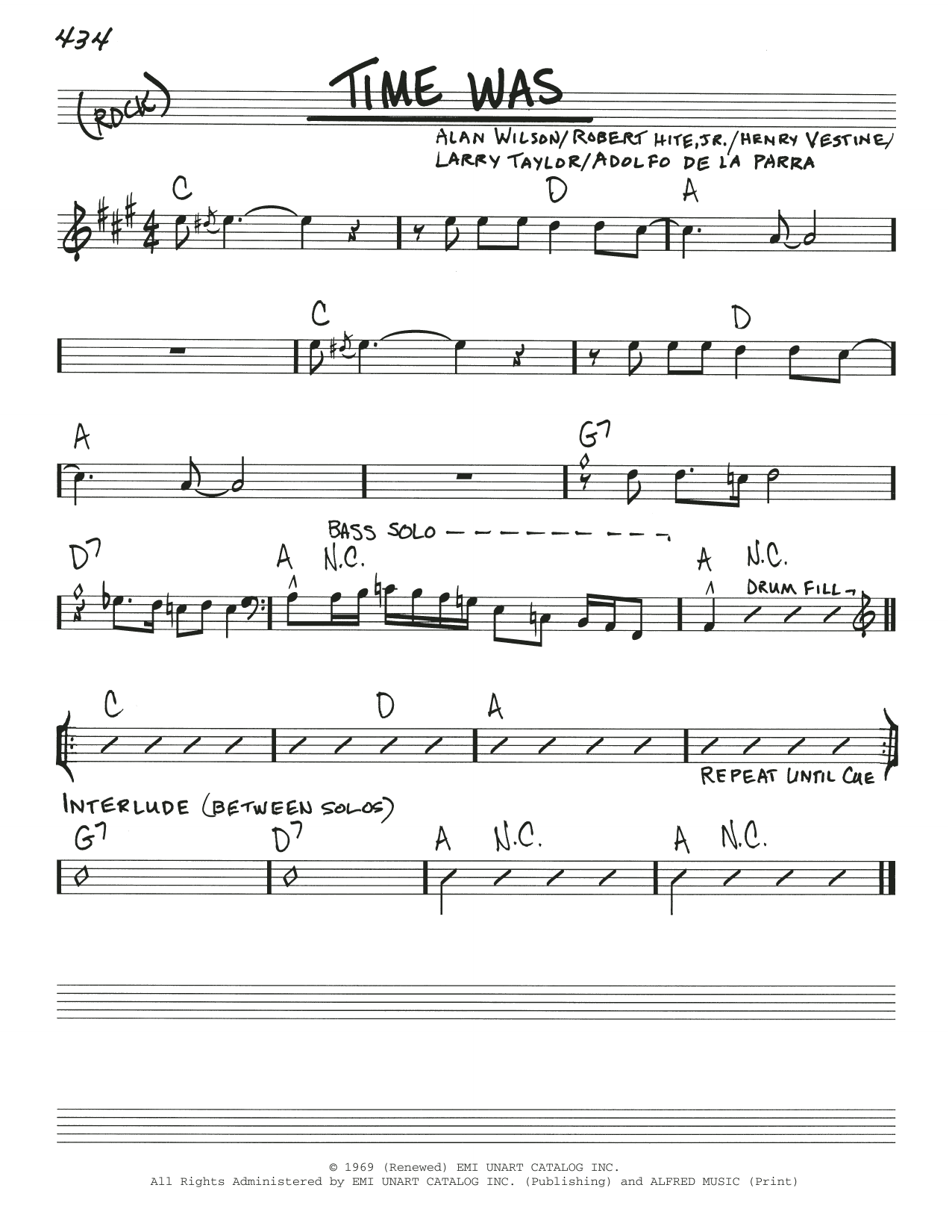 Alan Wilson Time Was sheet music notes and chords. Download Printable PDF.