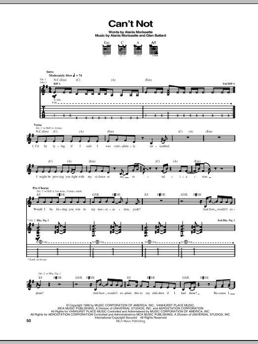 Alanis Morissette Can't Not sheet music notes and chords arranged for Guitar Tab
