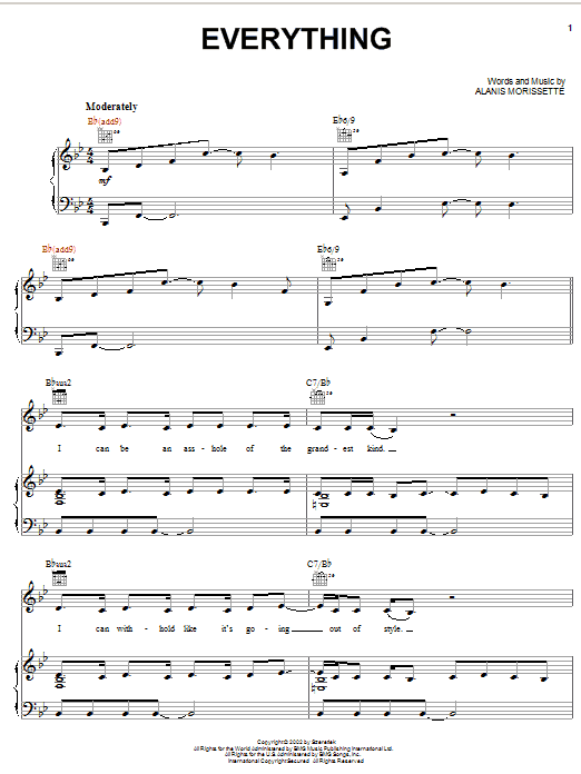 Alanis Morissette Everything sheet music notes and chords. Download Printable PDF.