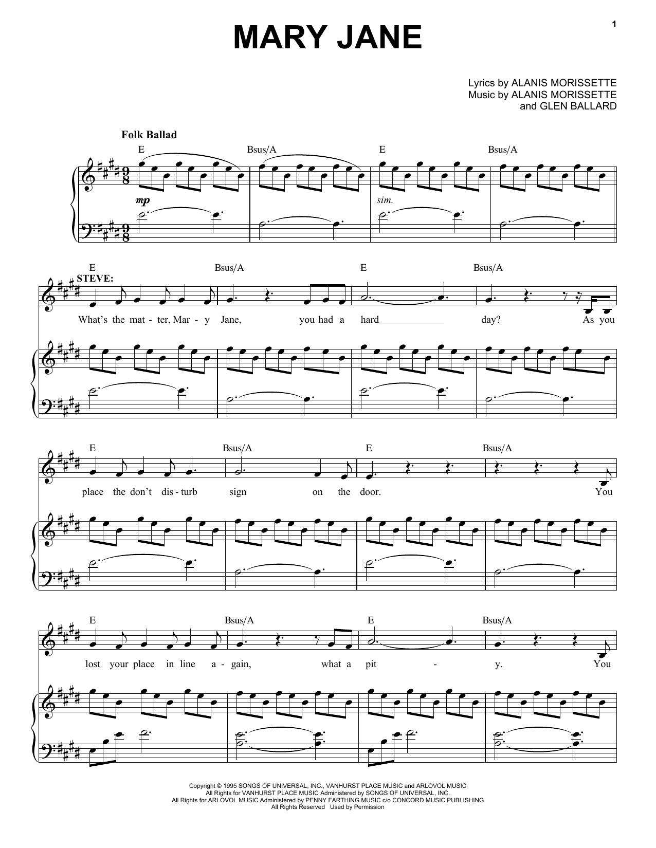 Learn to play Alanis Morissette Mary Jane (from Jagged Little Pill The Musical) sheet music for Piano & Vocal in minutes. Alanis Morissette Mary Jane (from Jagged Little Pill The Musical) sheet music notes and chords. Download Printable PDF.