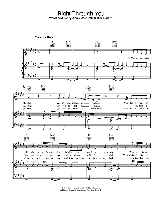 Alanis Morissette Right Through You Sheet Music Pdf Notes Chords Pop Score Guitar Chords Lyrics Download Printable Sku