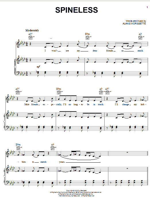 Alanis Morissette Spineless sheet music notes and chords. Download Printable PDF.