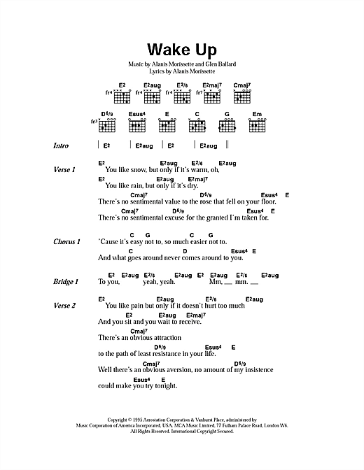 Alanis Morissette Wake Up sheet music notes and chords. 