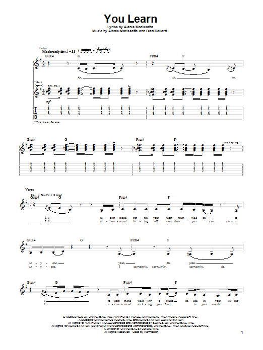Alanis Morissette You Learn sheet music notes and chords. Download Printable PDF.