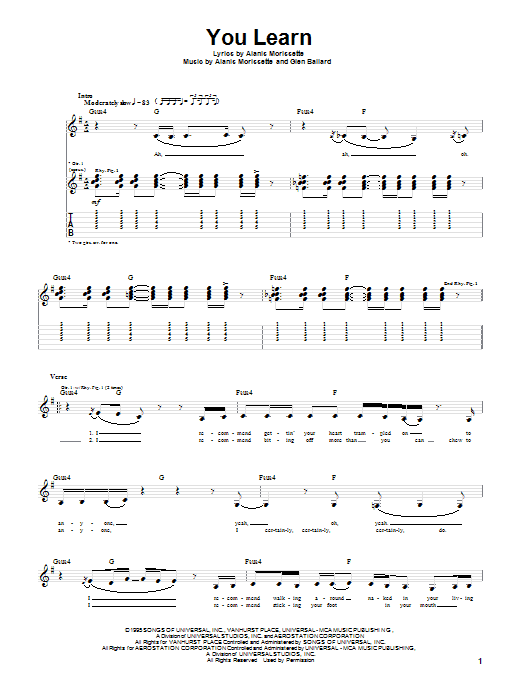 Learn to play Alanis Morissette You Learn sheet music for Guitar Tab in minutes. Alanis Morissette You Learn sheet music notes and chords. Download Printable PDF.