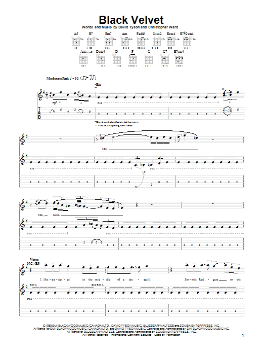 Learn to play Alannah Myles Black Velvet sheet music for Lead Sheet / Fake Book in minutes. Alannah Myles Black Velvet sheet music notes and chords. Download Printable PDF.
