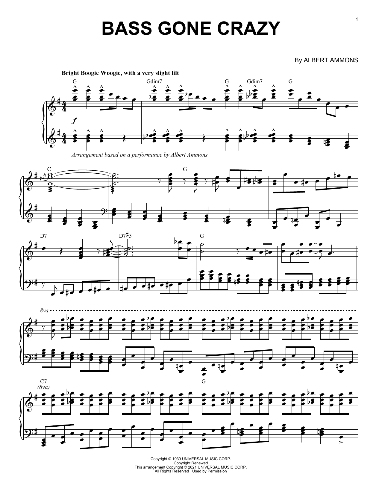 Learn to play Albert Ammons Bass Gone Crazy (arr. Brent Edstrom) sheet music for Piano Solo in minutes. Price: 7.8900$ Albert Ammons Bass Gone Crazy (arr. Brent Edstrom) sheet music notes and chords arranged for Piano Solo