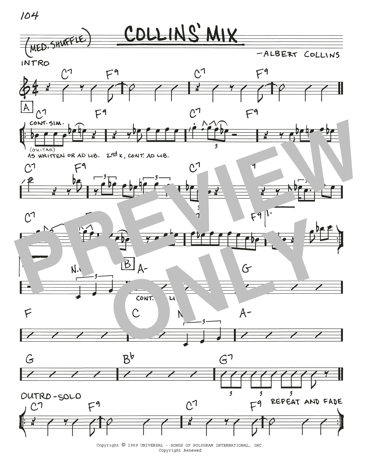 Albert Collins Collins' Mix sheet music notes and chords. Download Printable PDF.