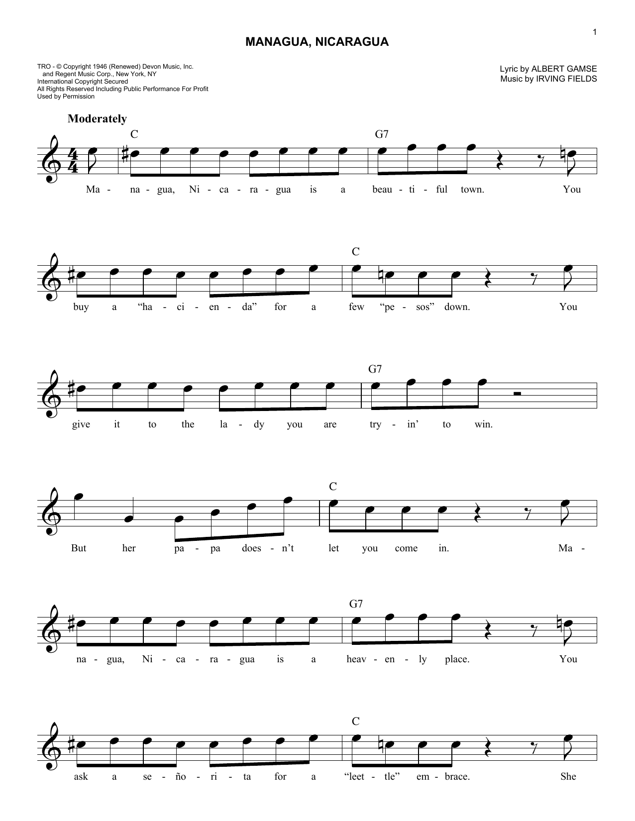 Albert Gamse Managua, Nicaragua sheet music notes and chords. Download Printable PDF.