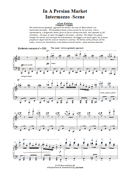 Learn to play Albert Ketèlbey In A Persian Market sheet music for Piano Solo in minutes. Albert Ketèlbey In A Persian Market sheet music notes and chords. Download Printable PDF.