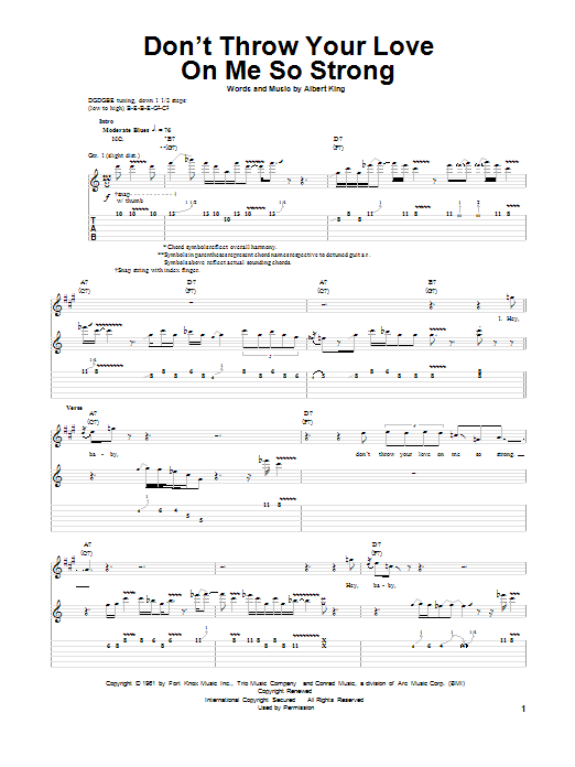 Learn to play Albert King Don't Throw Your Love On Me So Strong sheet music for Guitar Tab in minutes. Price: 6.9900$ Albert King Don't Throw Your Love On Me So Strong sheet music notes and chords. Download Printable PDF.