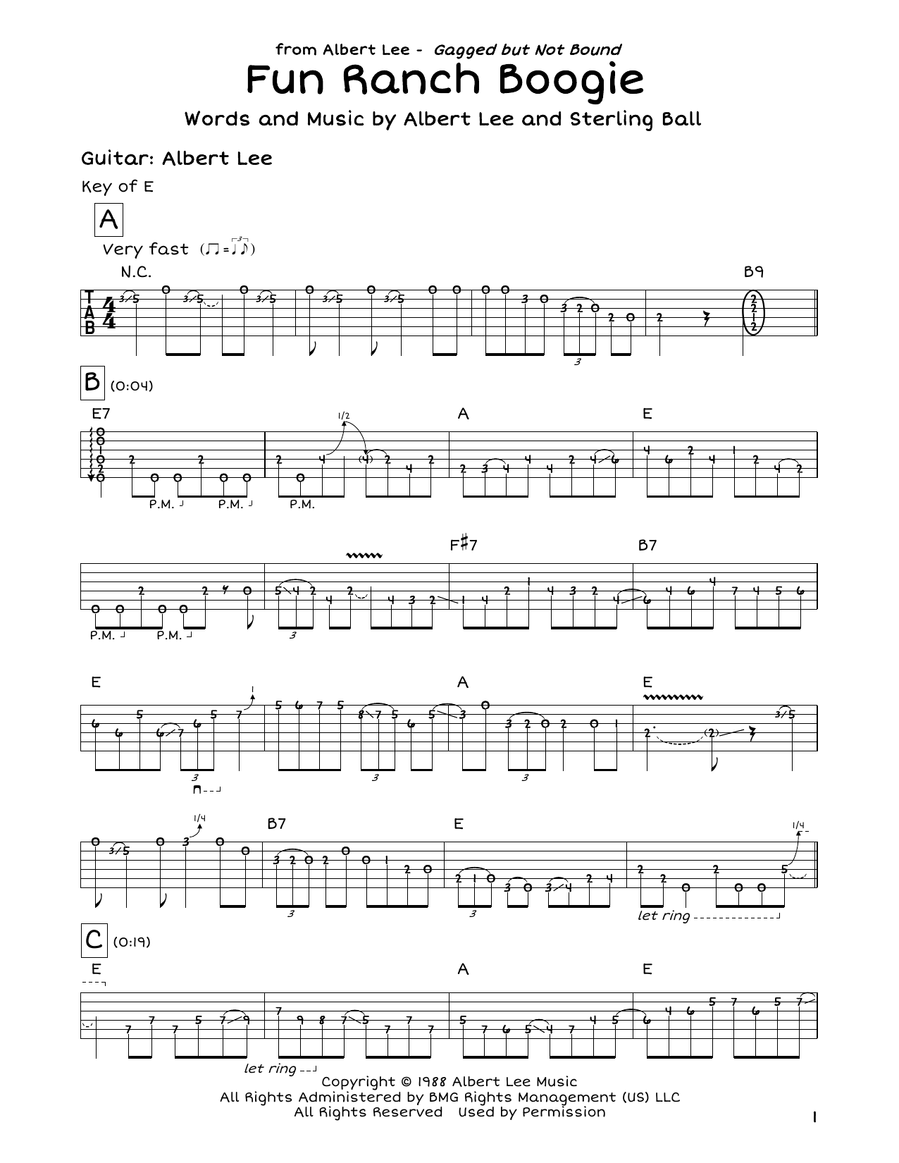 Albert Lee Fun Ranch Boogie sheet music notes and chords. Download Printable PDF.