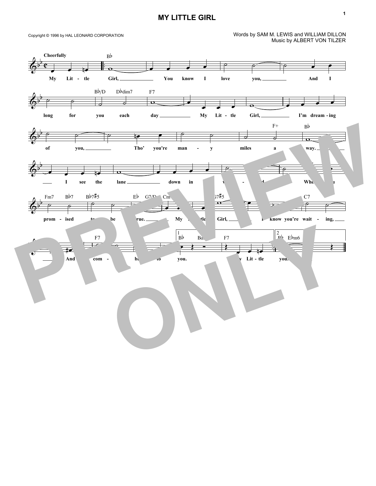 Learn to play Albert von Tilzer My Little Girl sheet music for Lead Sheet / Fake Book in minutes. Price: 5.9900$ Albert von Tilzer My Little Girl sheet music notes and chords arranged for Lead Sheet / Fake Book