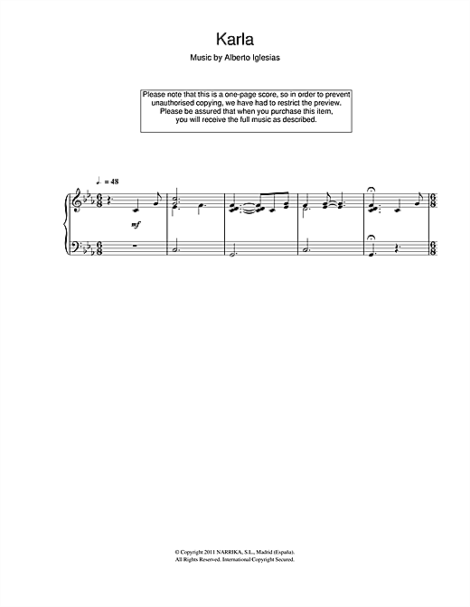 Alberto Iglesias Karla sheet music notes and chords. Download Printable PDF.