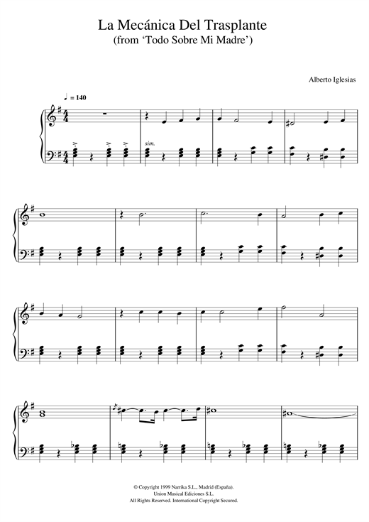 Learn to play Alberto Iglesias La Mecánica Del Transplante (from Alberto Iglesias La Mecánica Del Transplante (from