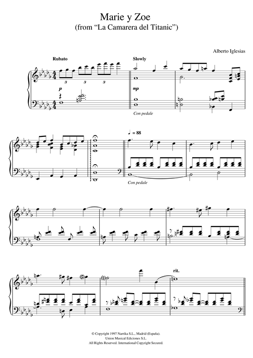 Learn to play Alberto Iglesias Marie y Zoe (from Alberto Iglesias Marie y Zoe (from