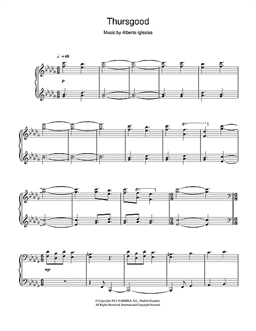 Alberto Iglesias Thursgood sheet music notes and chords. Download Printable PDF.